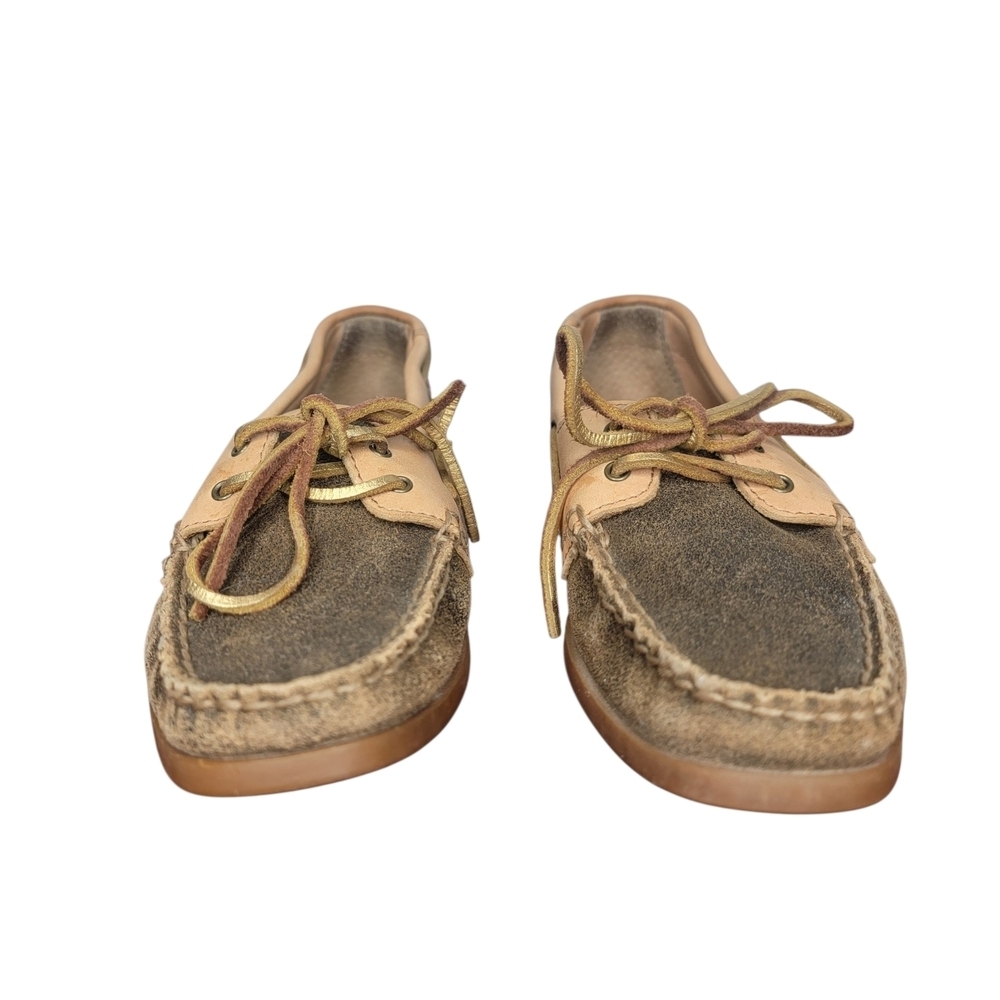 Ariat Distressed Brown and Tan Two Tone Slip On Leather Suede Boat Shoes - Picture 6 of 9